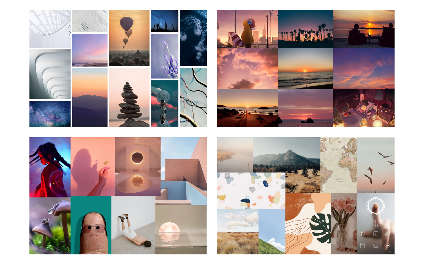 4 moodboards that convey feelings of warmth, comfort, and modernness